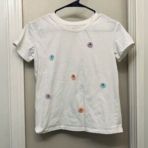 Girls Cat & Jack White Tee with Crochet Flower Accents, Never Worn, Size 14